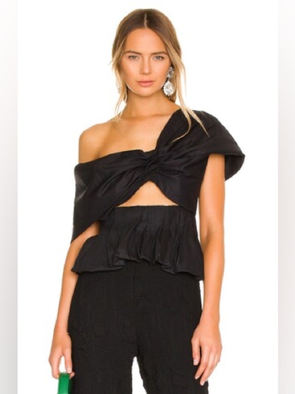 LPA NWT Medium Ellis Top Black Off Shoulder Shirt Ruffled Peplum Linen Blend